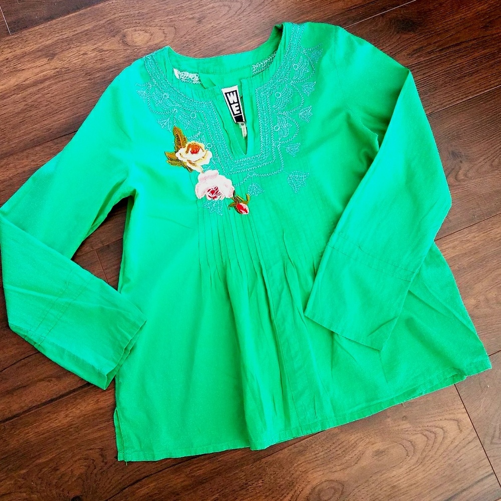 Free People We The Free Green embroidered top M